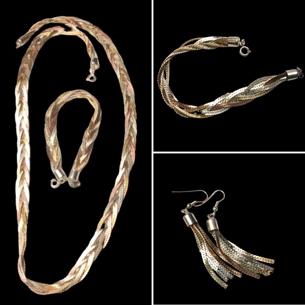 SALE!!! Braided Chain Bracelet, Earring & Necklace set.